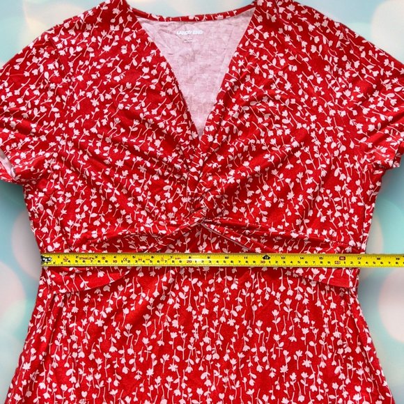 Lands’ End Women’s Red Orange Boho V-Neck Floral Blouse Shirt Top Size L - Picture 3 of 5